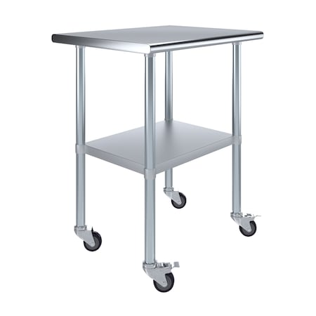 Amgood 24 in. x 30 in. Stainless Steel Table With Wheels AMG WT-2430-WHEELS